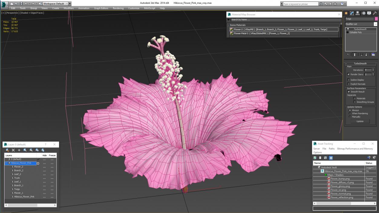 3D model Hibiscus Flower Pink