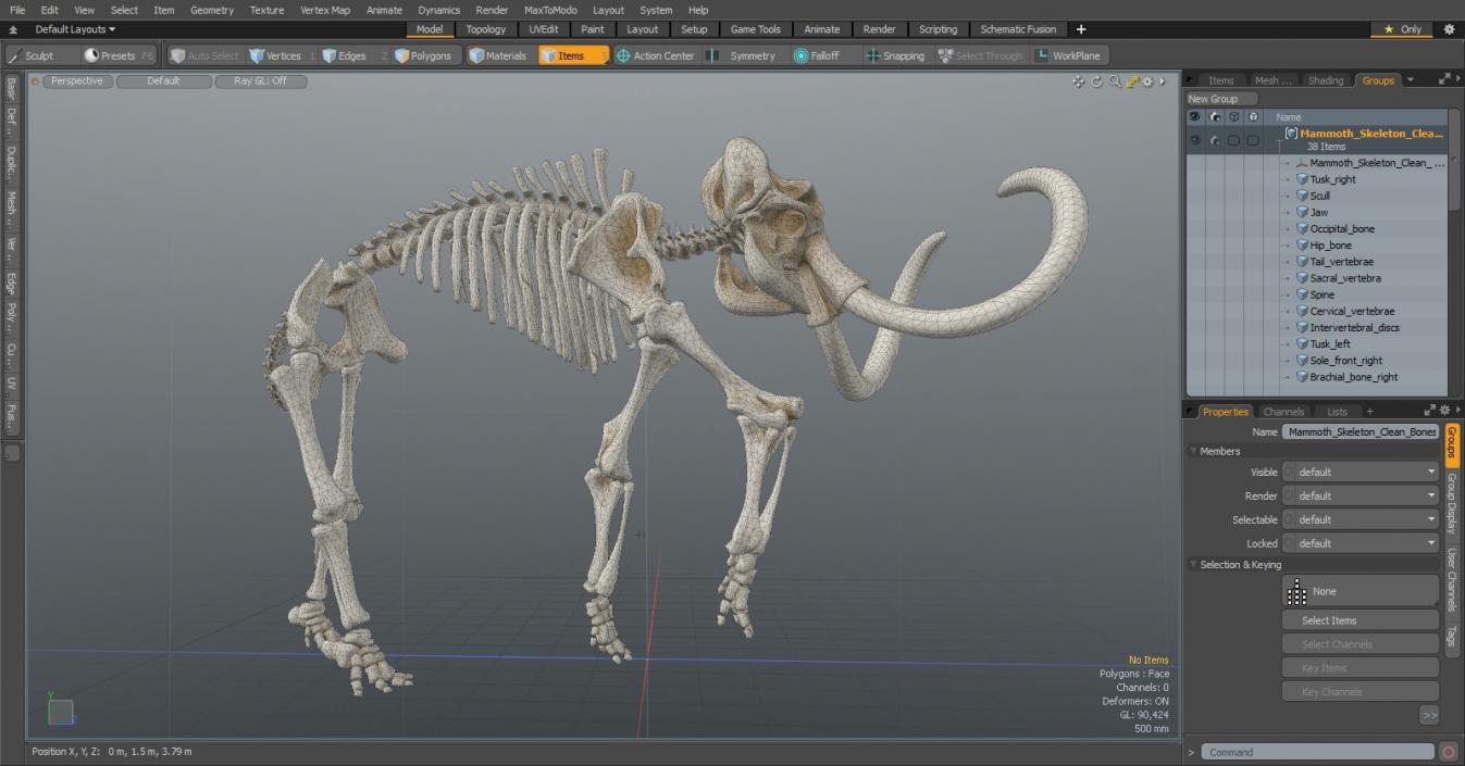 3D Mammoth Skeleton Clean Bones Walking Pose