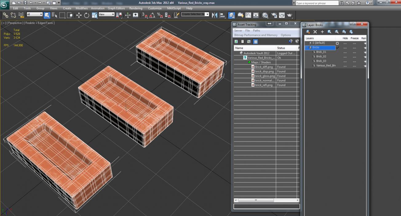 3D Various Red Bricks model