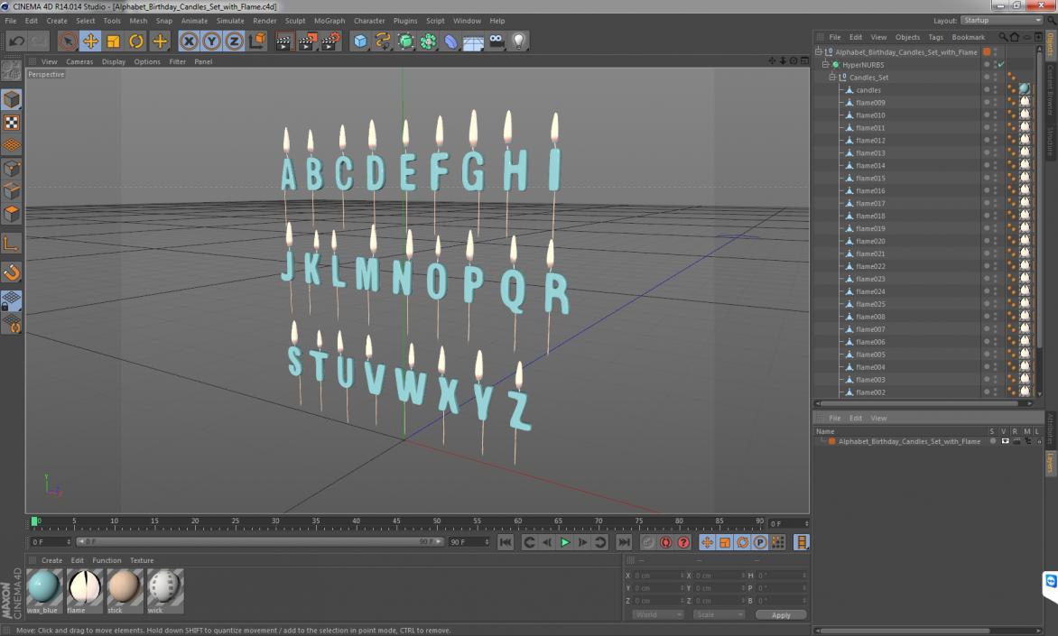 3D model Alphabet Birthday Candles Set with Flame