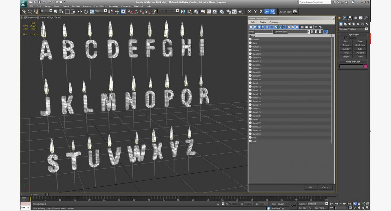 3D model Alphabet Birthday Candles Set with Flame