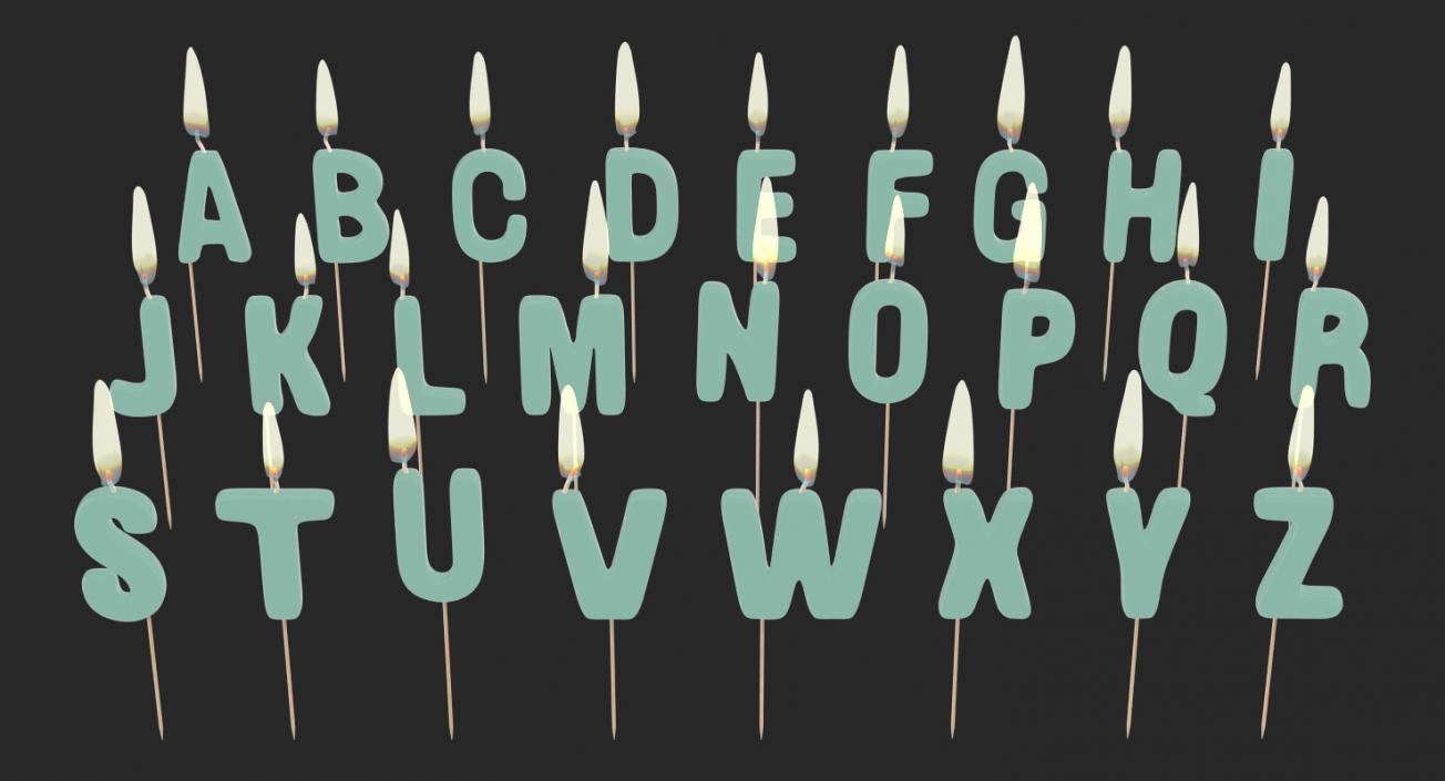 3D model Alphabet Birthday Candles Set with Flame