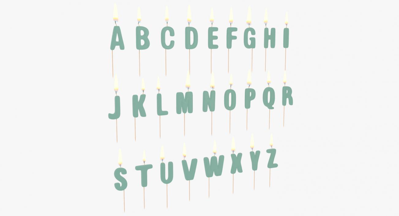 3D model Alphabet Birthday Candles Set with Flame