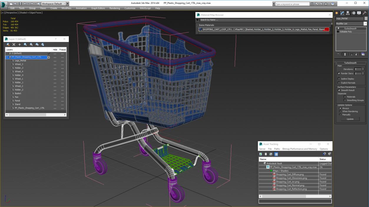 PP Plastic Shopping Cart 170L 3D model