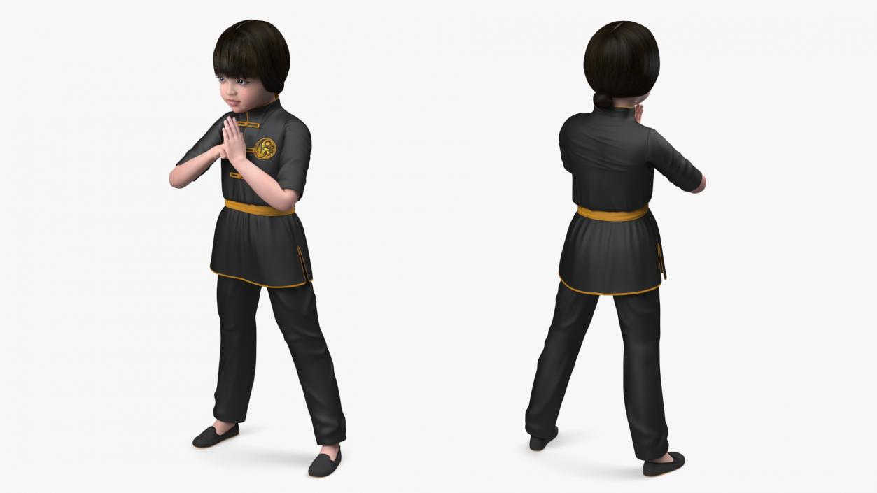 Chinese Girl Child Engaged in Martial Arts 3D