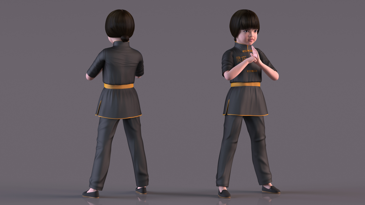 Chinese Girl Child Engaged in Martial Arts 3D