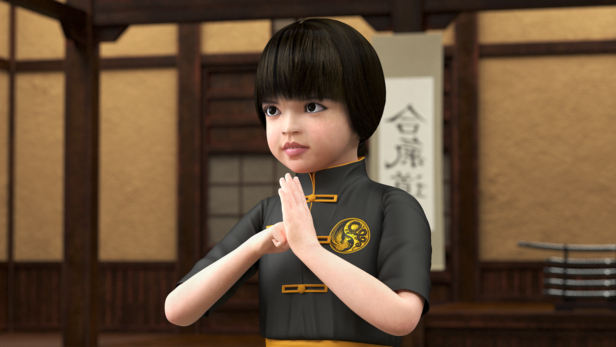 Chinese Girl Child Engaged in Martial Arts 3D