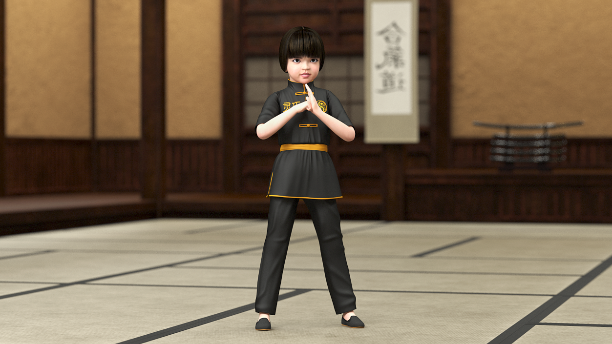 Chinese Girl Child Engaged in Martial Arts 3D