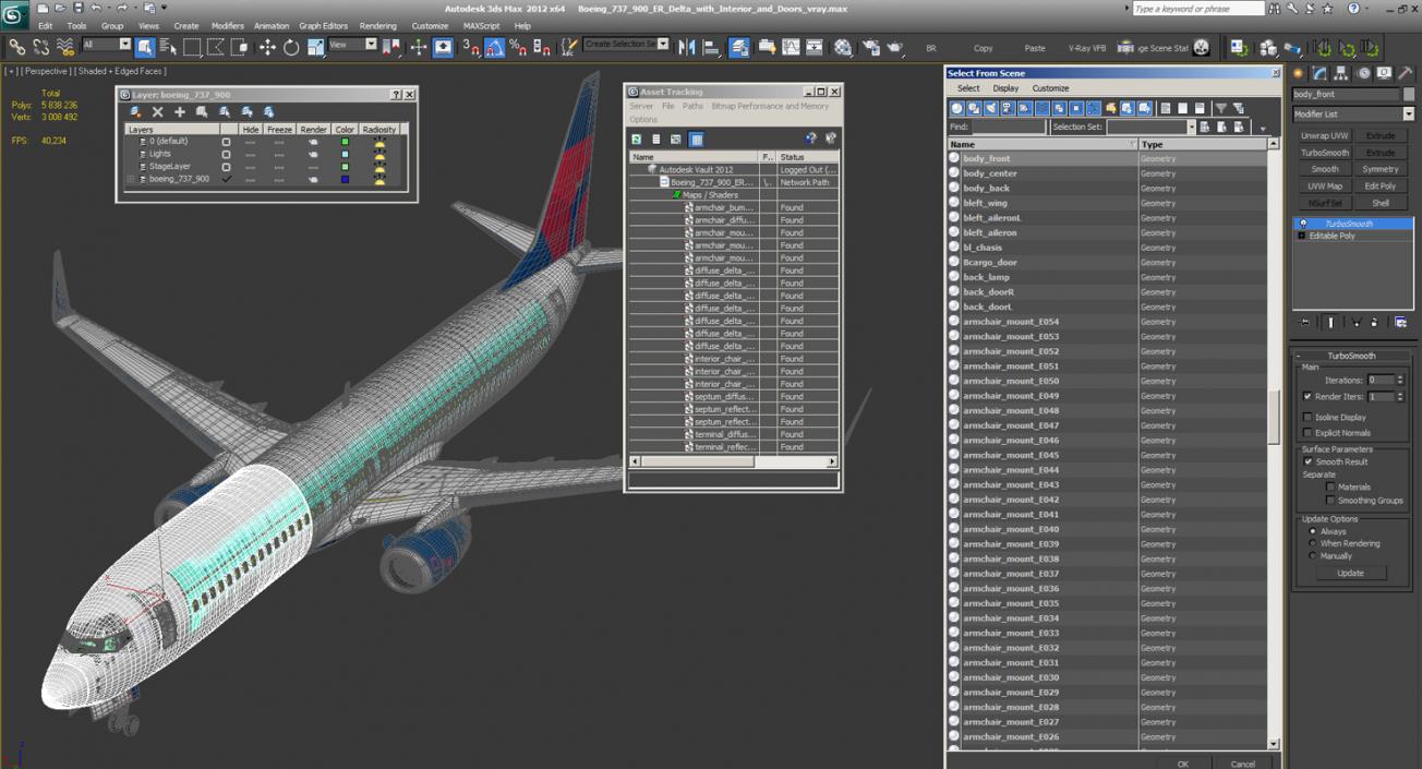 Boeing 737-900 ER Delta with Interior and Doors 3D