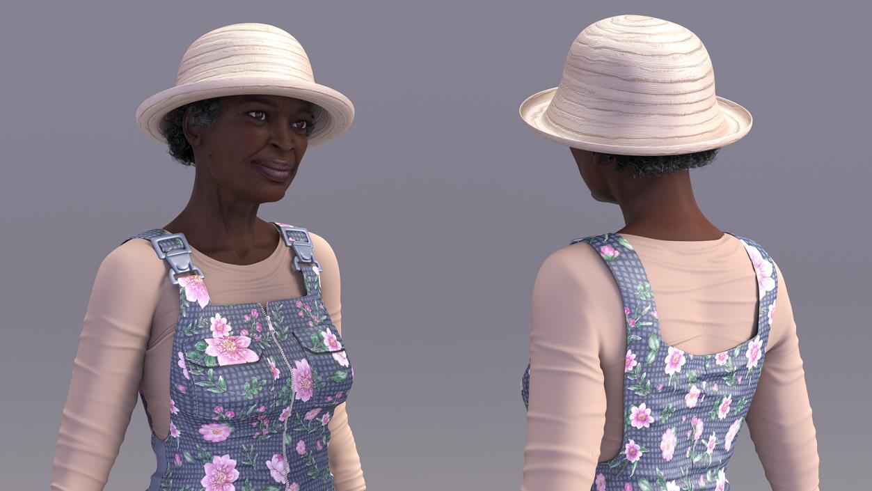 3D model Afro American Grandma Gardener Style Standing