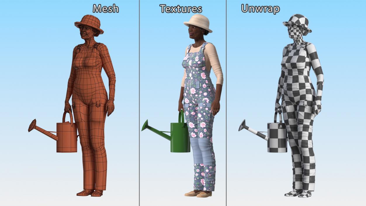 3D model Afro American Grandma Gardener Style Standing