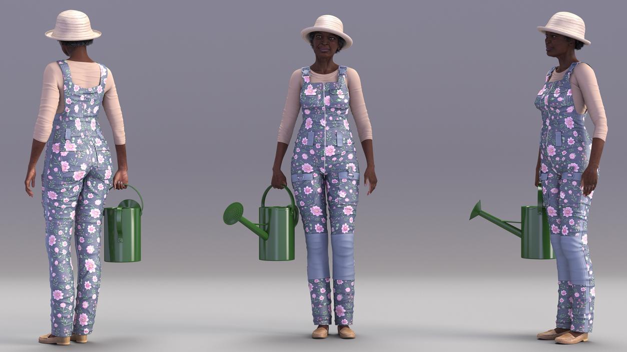 3D model Afro American Grandma Gardener Style Standing