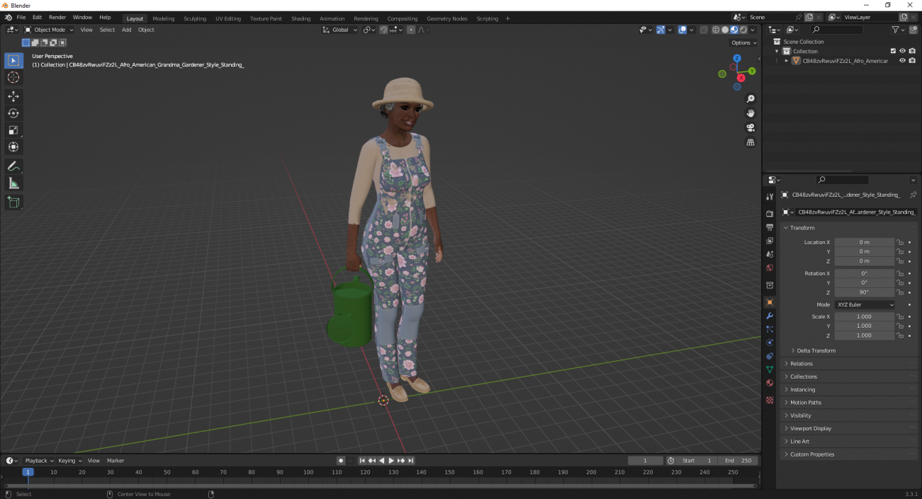 3D model Afro American Grandma Gardener Style Standing