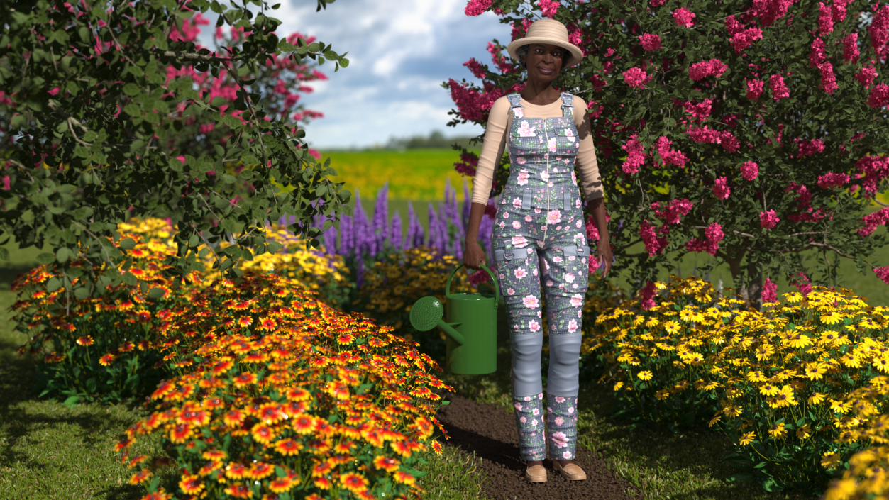 3D model Afro American Grandma Gardener Style Standing