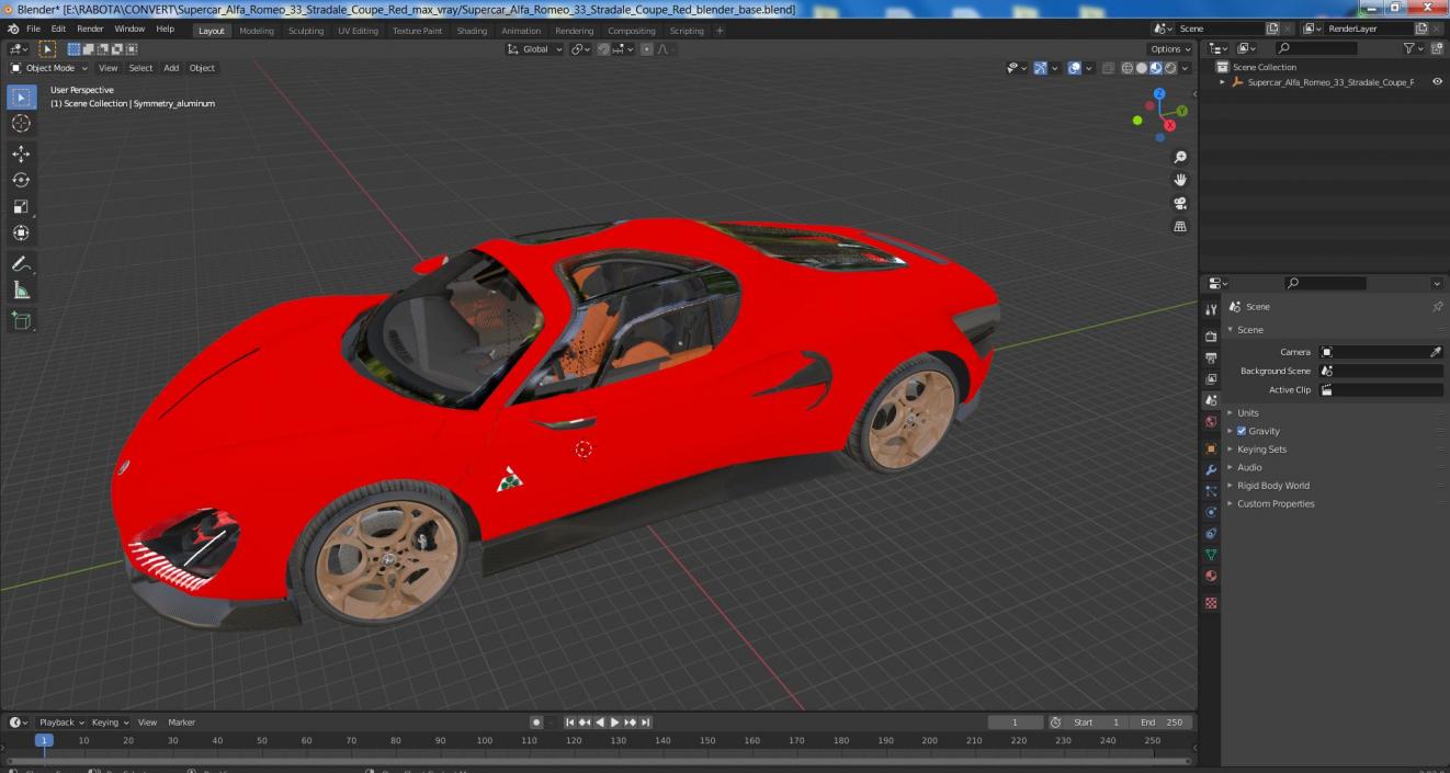 3D Supercar Alfa Romeo 33 Stradale Coupe Red 2 model