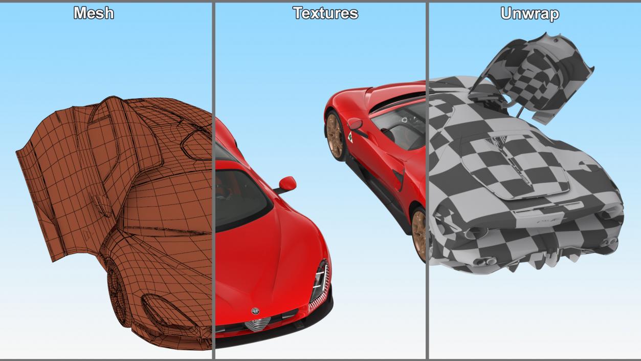 3D Supercar Alfa Romeo 33 Stradale Coupe Red 2 model