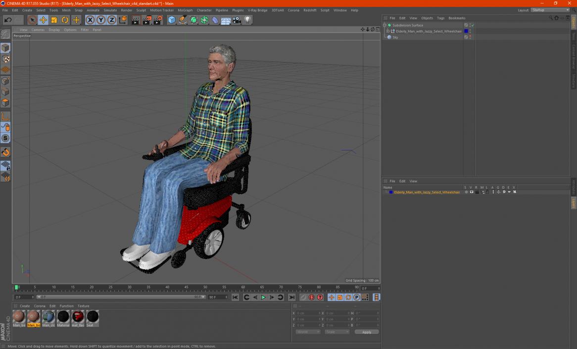 3D model Elderly Man with Jazzy Select Wheelchair