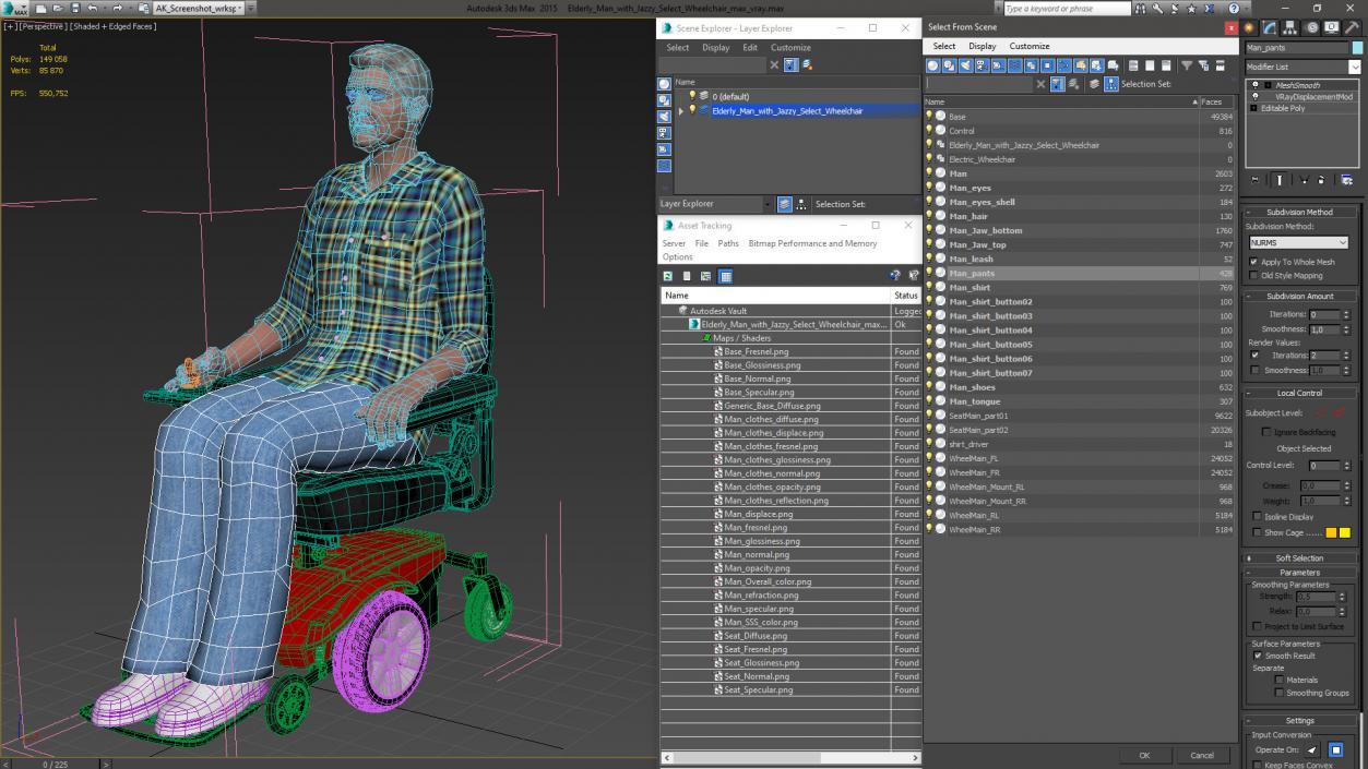 3D model Elderly Man with Jazzy Select Wheelchair