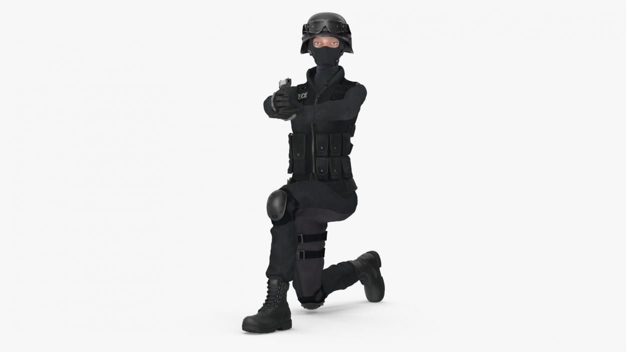 3D Tactical Police Officer Woman with Handgun Rigged for Cinema 4D model