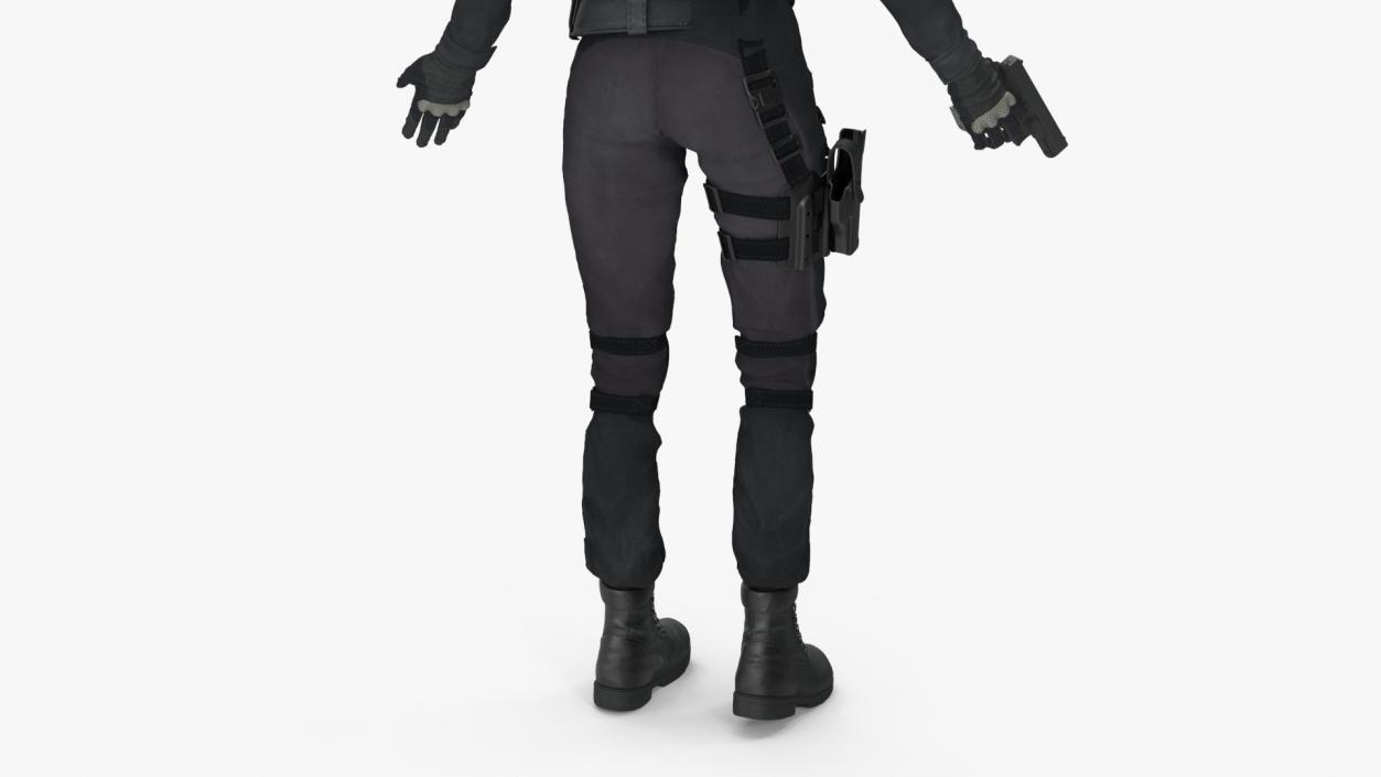 3D Tactical Police Officer Woman with Handgun Rigged for Cinema 4D model