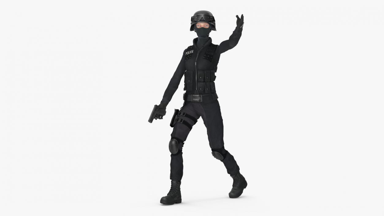 3D Tactical Police Officer Woman with Handgun Rigged for Cinema 4D model