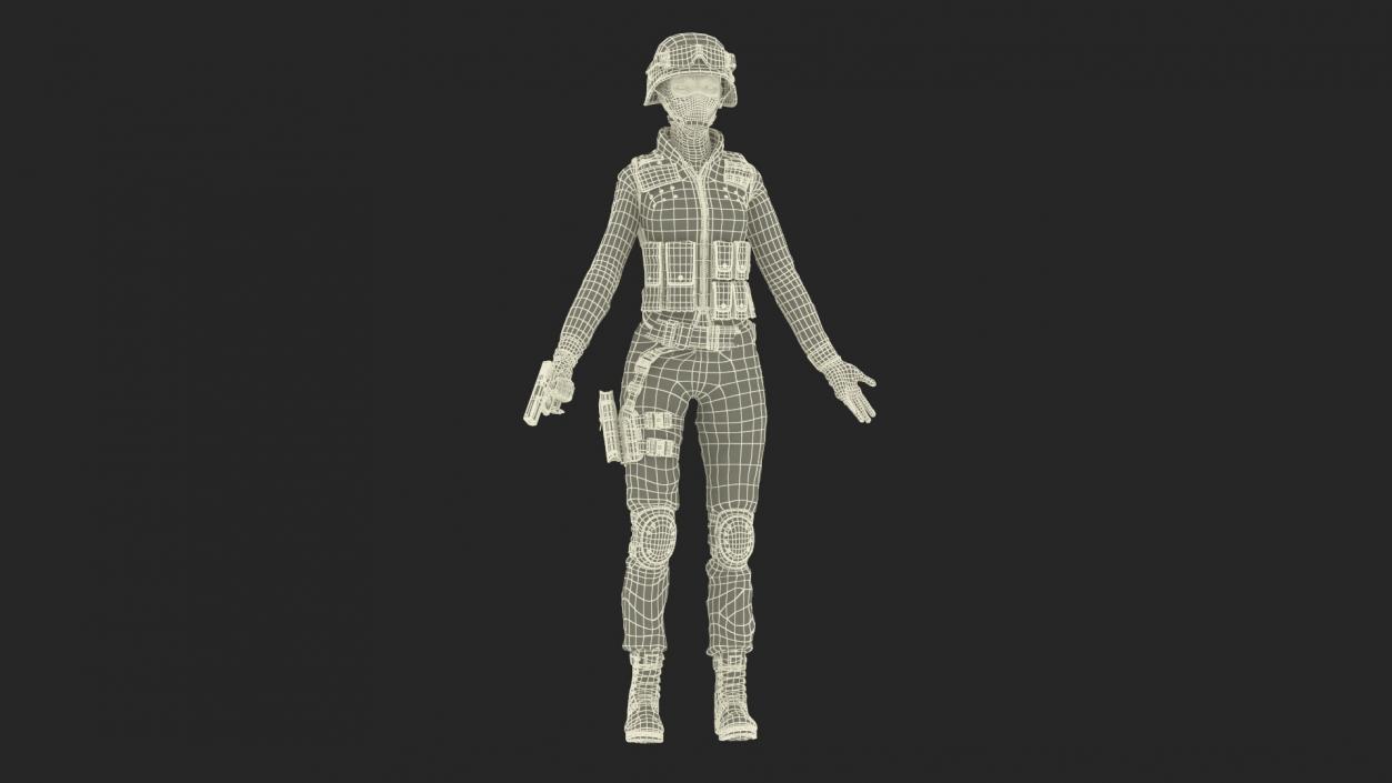 3D Tactical Police Officer Woman with Handgun Rigged for Cinema 4D model