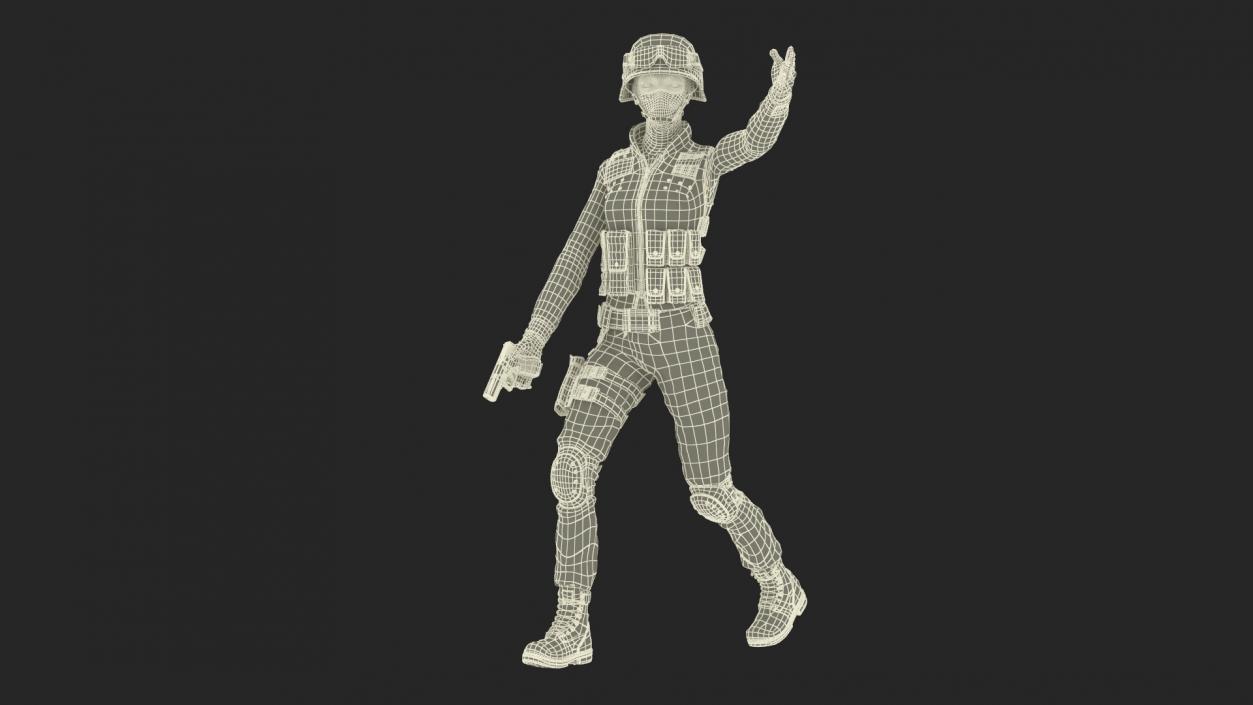 3D Tactical Police Officer Woman with Handgun Rigged for Cinema 4D model