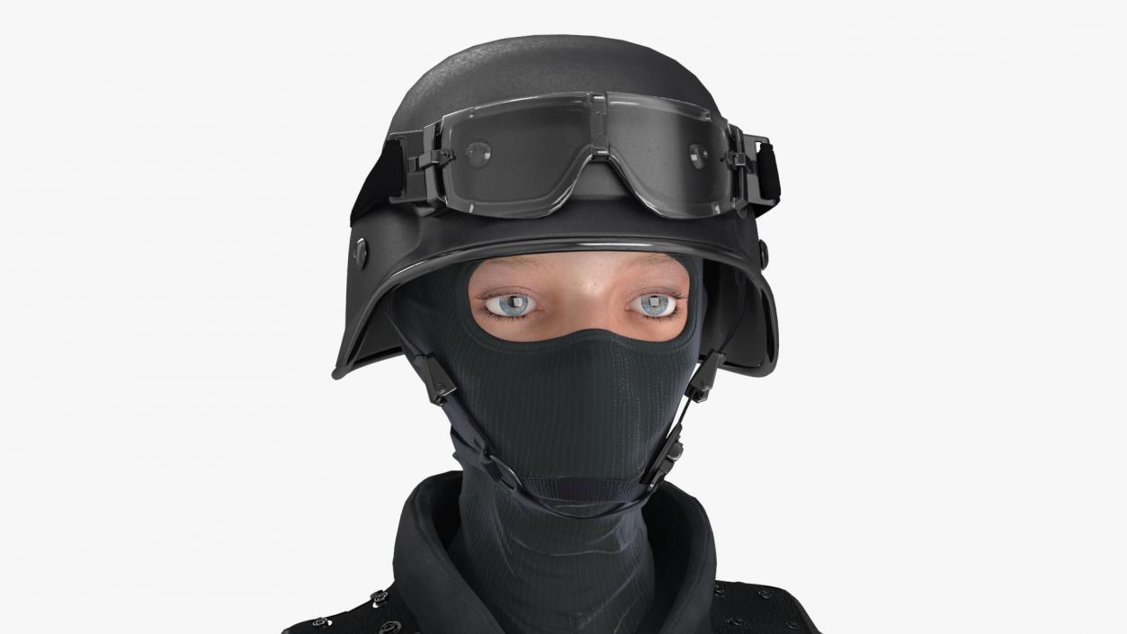 3D Tactical Police Officer Woman with Handgun Rigged for Cinema 4D model