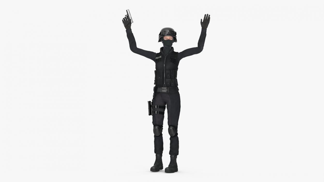 3D Tactical Police Officer Woman with Handgun Rigged for Cinema 4D model