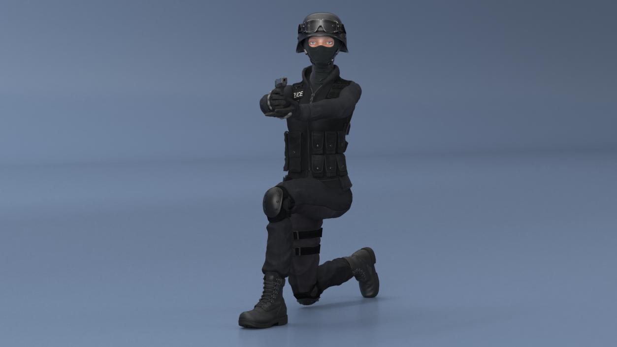 3D Tactical Police Officer Woman with Handgun Rigged for Cinema 4D model