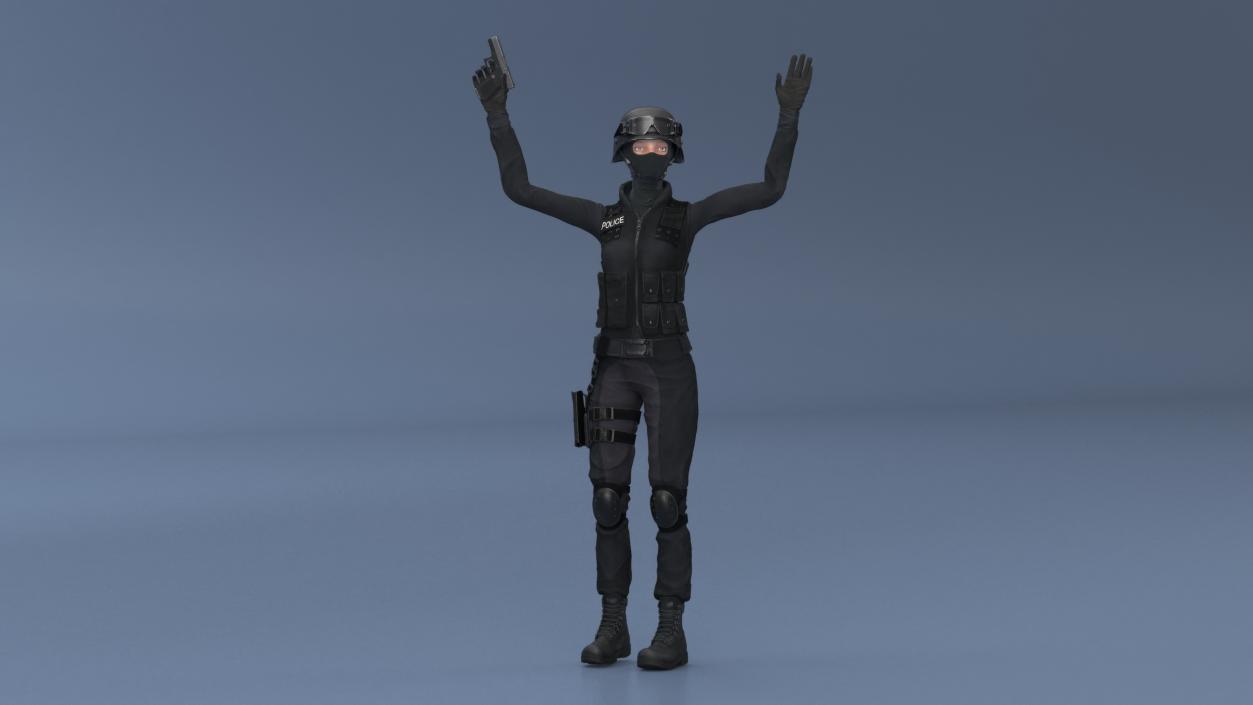 3D Tactical Police Officer Woman with Handgun Rigged for Cinema 4D model