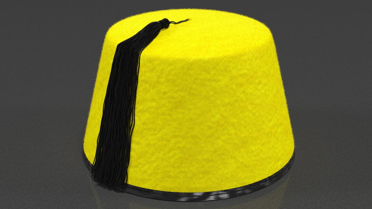 3D model Traditional Arabic Yellow Fez Hat With Black Tassel Fur