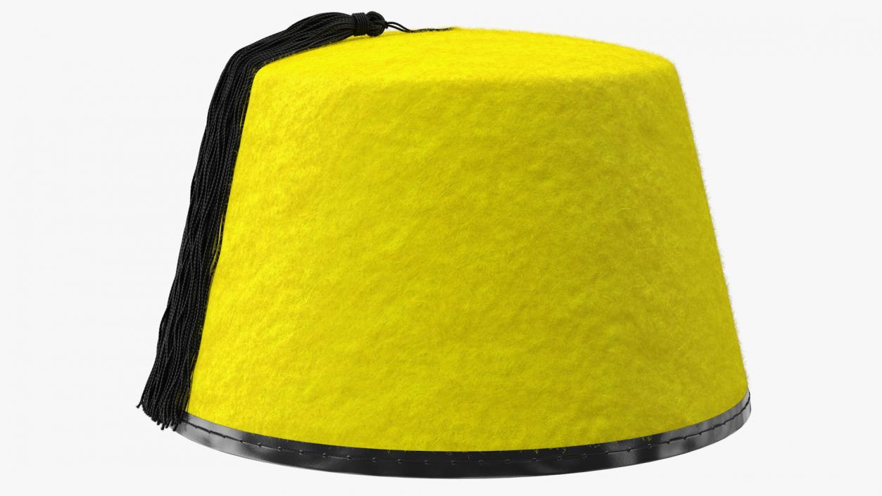 3D model Traditional Arabic Yellow Fez Hat With Black Tassel Fur