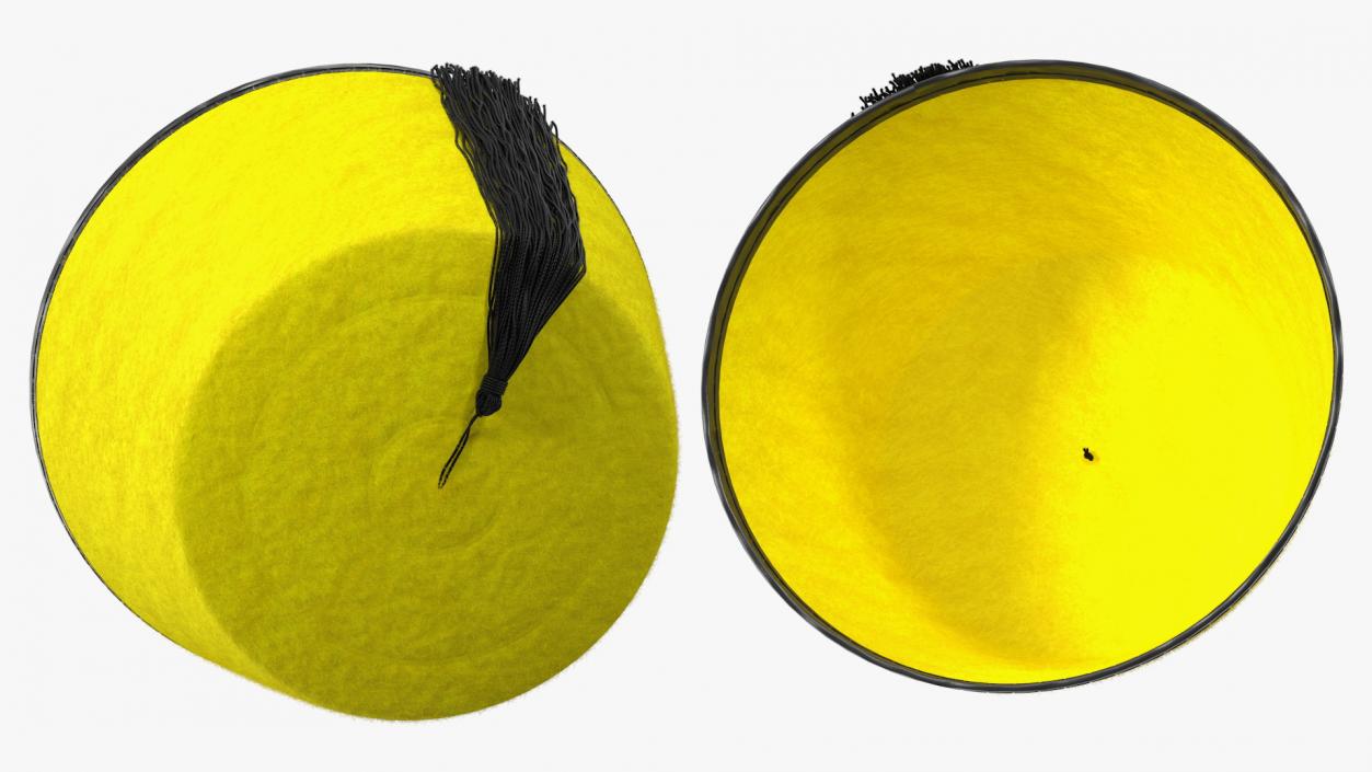 3D model Traditional Arabic Yellow Fez Hat With Black Tassel Fur