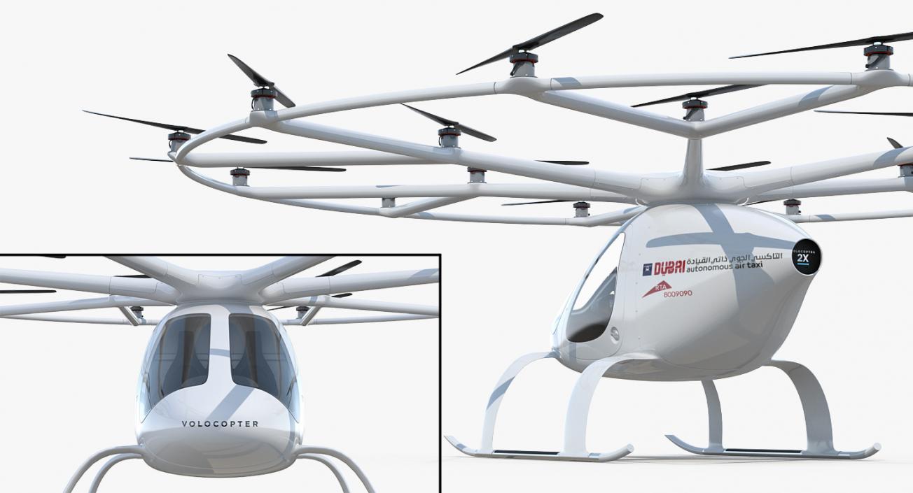 Autonomous Air Taxi in Dubai Volocopter 2X Rigged 3D model