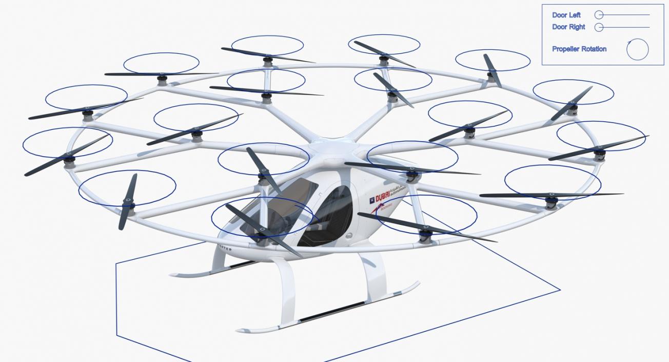 Autonomous Air Taxi in Dubai Volocopter 2X Rigged 3D model