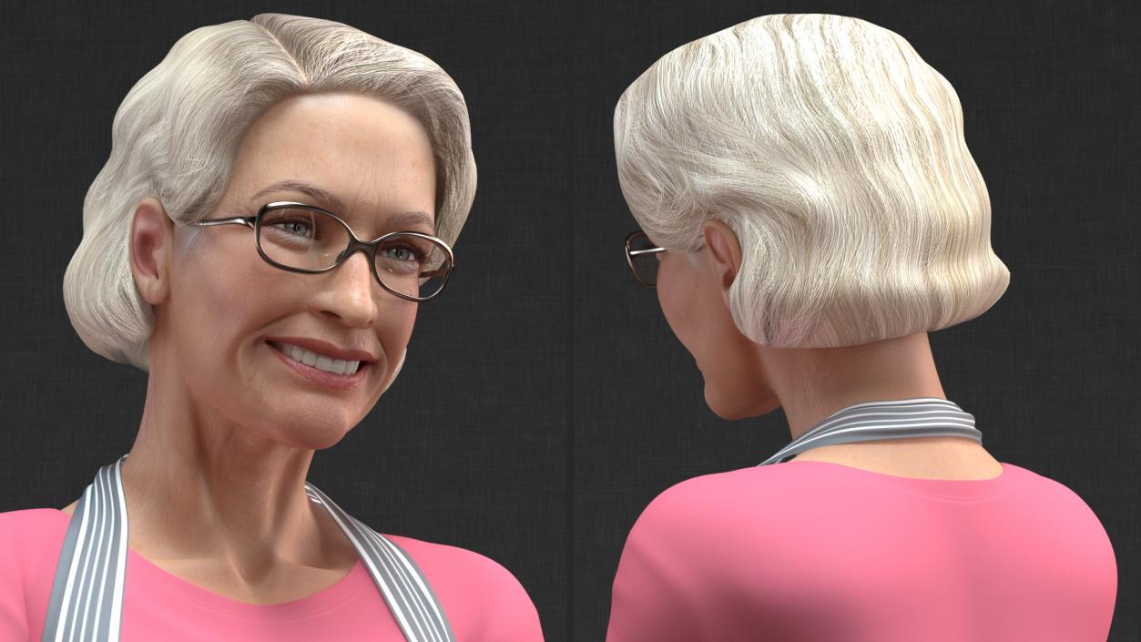 3D model Smiling Elderly Woman Wearing Apron