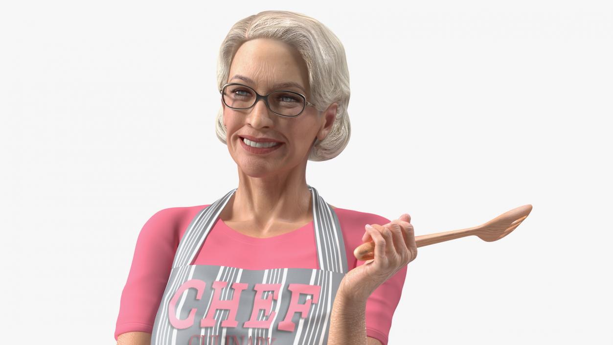 3D model Smiling Elderly Woman Wearing Apron