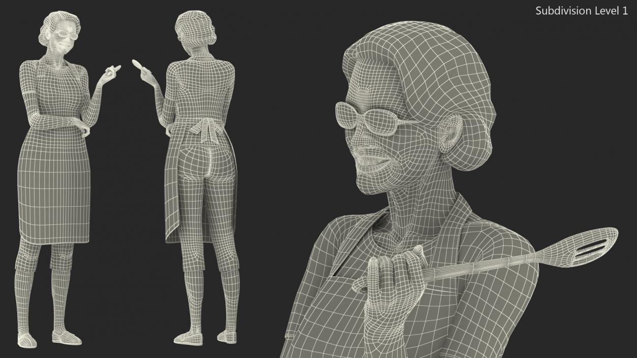 3D model Smiling Elderly Woman Wearing Apron