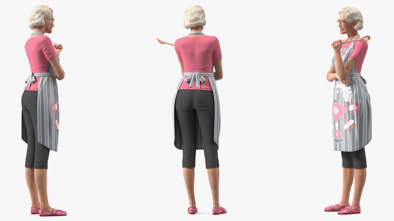 3D model Smiling Elderly Woman Wearing Apron