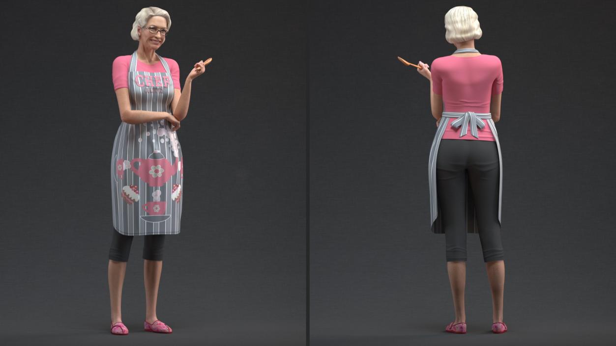 3D model Smiling Elderly Woman Wearing Apron