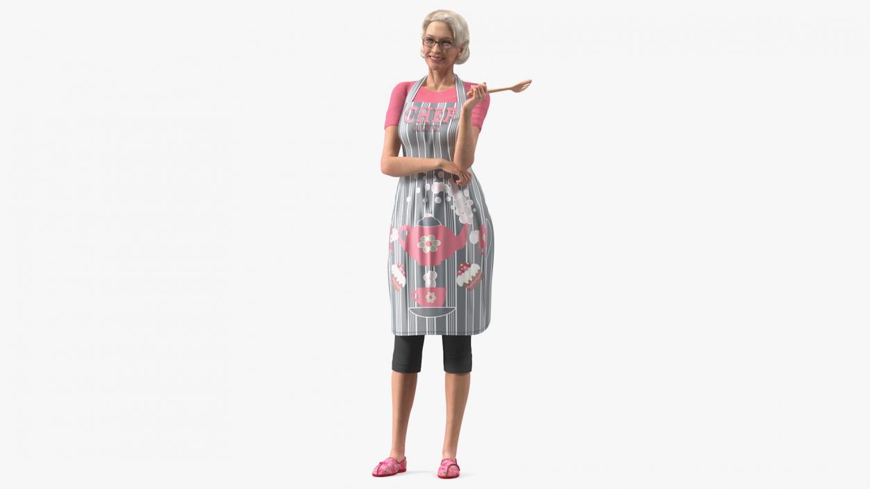 3D model Smiling Elderly Woman Wearing Apron