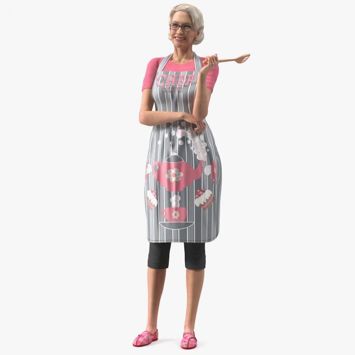 3D model Smiling Elderly Woman Wearing Apron