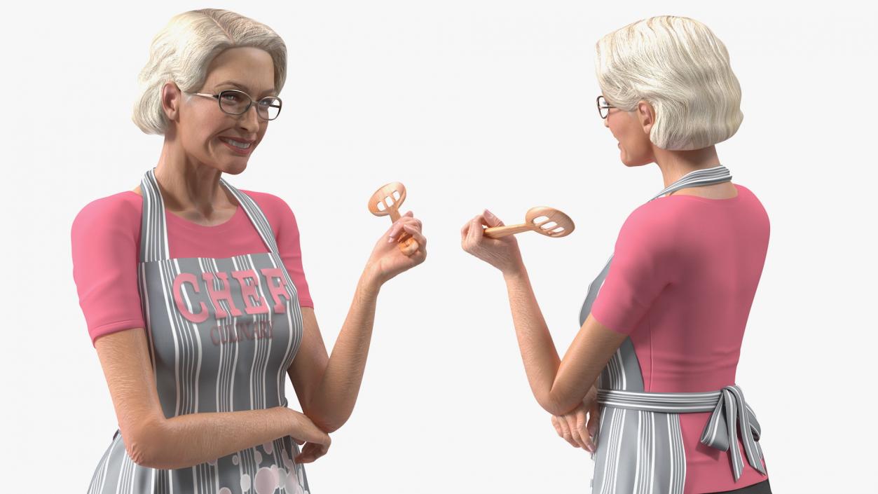 3D model Smiling Elderly Woman Wearing Apron