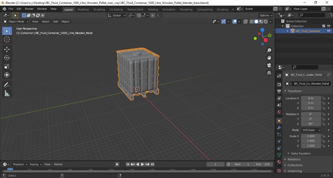 IBC Fluid Container 1000 Litre Wooden Pallet 3D model