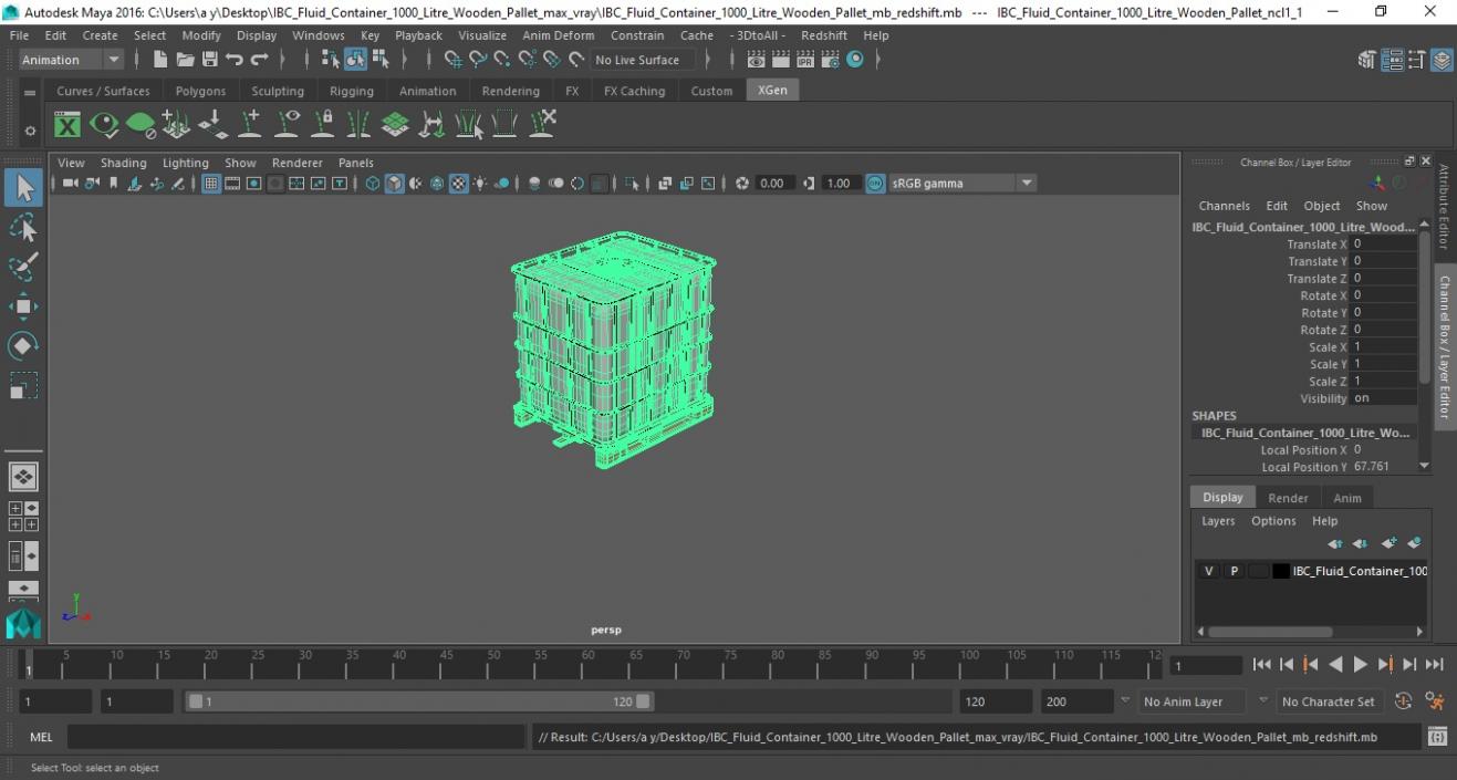 IBC Fluid Container 1000 Litre Wooden Pallet 3D model