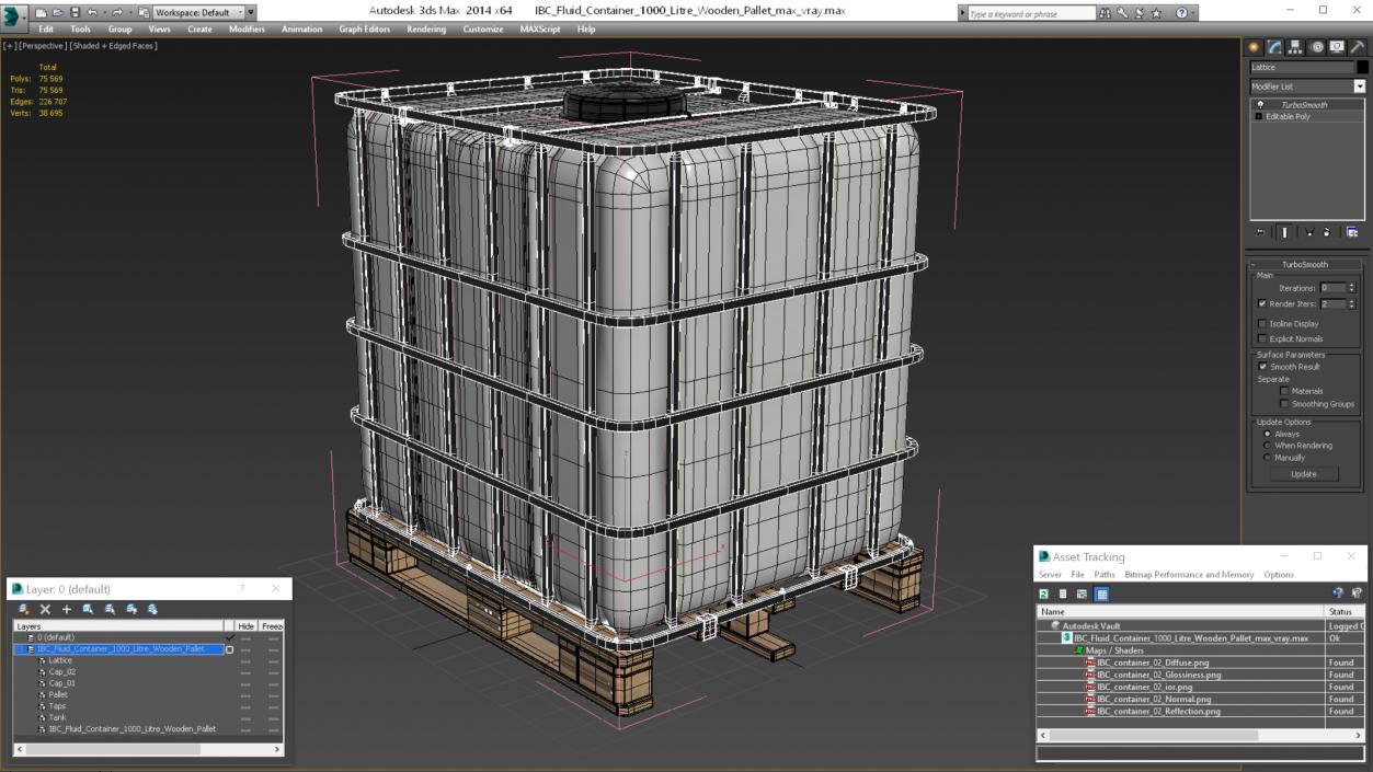 IBC Fluid Container 1000 Litre Wooden Pallet 3D model