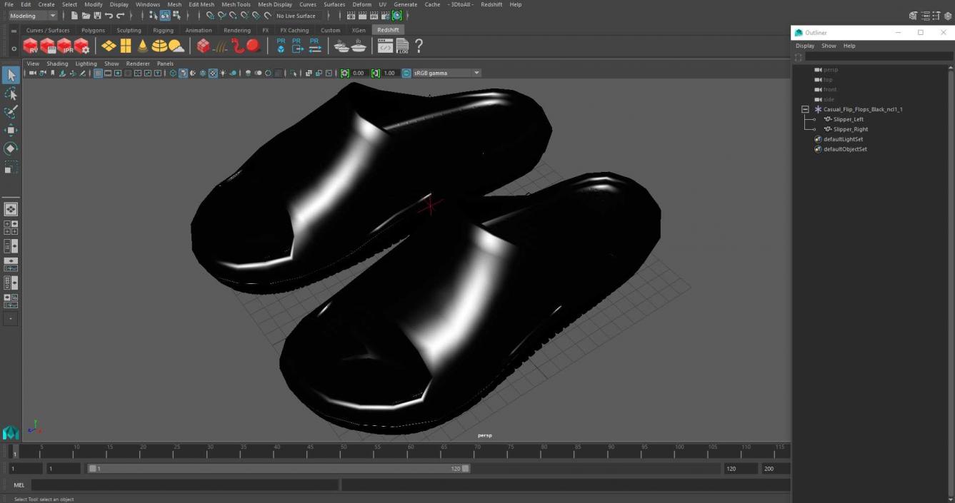 3D model Casual Flip Flops Black 2