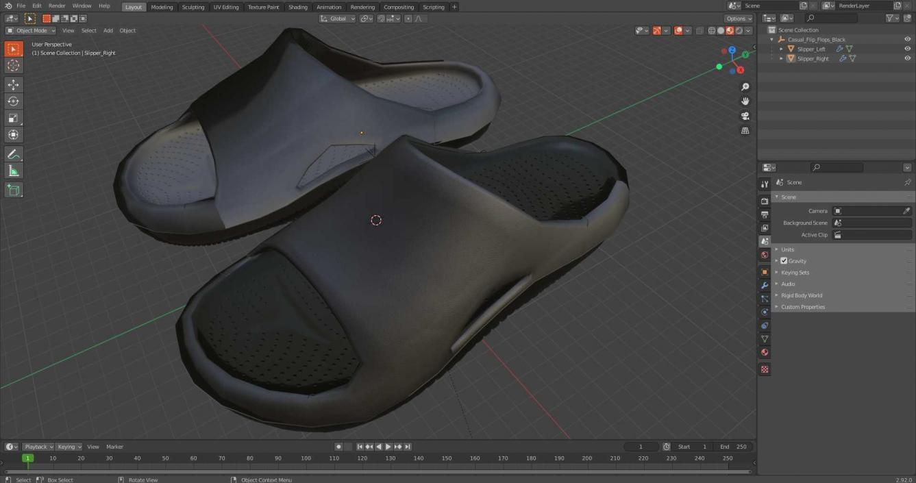 3D model Casual Flip Flops Black 2