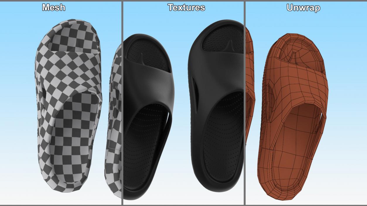 3D model Casual Flip Flops Black 2